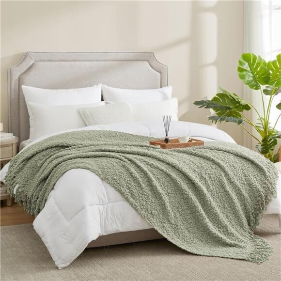 Home Knit Throw Blanket with Tassels for Couch, Luxury Boho Throw - Picture 6 of 7